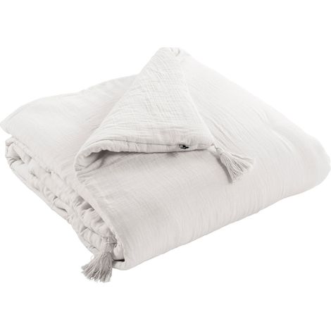 Edredon bout de lit gaze de coton 90x200 cm – Coloris chantilly – Finition pompons – 100% coton – Décoration moderne et écologique – L'Effet Papillon