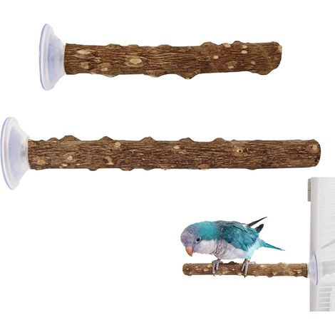 2 Pieces Wooden Bird Perch Parrot Perch for Bird with Two Suction Cups Textured Wood Perch Non-Slip with Suction Cups Birds Interactive Training Stand for Window (A, M) (1/5)