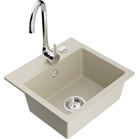 Mexen Milo évier en granit à 1 cuve avec robinet mélangeur Telma, Beige - 6505-69-670200-00 (1/5)