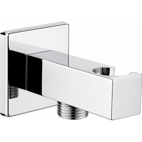 Schläfer 814420 Presa Acqua Doccia Quadra con supporto per Doccetta Cromo, Uscita Acqua Parete G 1/2" - Ø 20,86 mm, Raccordo Gomito per Flessibile Doccetta in Ottone Design Moderno