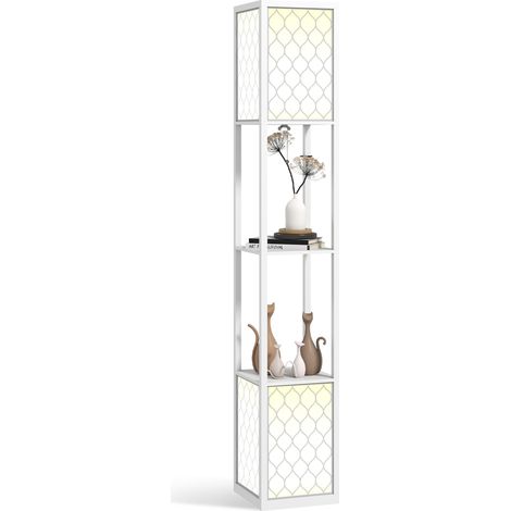 Beyamis Moderne Stehlampe mit Gitterablagen und Kettenschalter für Wohn- und Schlafzimmer, 26 x 26 x 156 cm, Weiß
