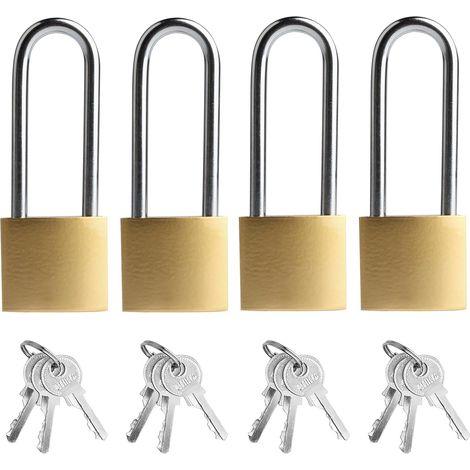 Lot de 4 cadenas à anse longue 32 mm résistants aux intempéries Avec clé grand cadenas clé identique serrure de sécurité pour garage jardin casier cave (1/5)