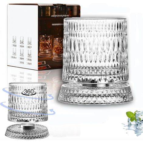 Verre Whisky,Verre à Eau Rotatif,Verre à Whisky de 280 ml,Dessous de verre en rotatif à 360°avec fond,Peut être utilisé comme Verre à rhum,Tasse à Cocktail (B003) (1/5)
