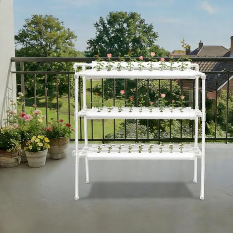Système de culture hydroponique - Système de culture hydroponique avec 90 emplacements de plantation - 3 niveaux - Système de culture de tubes en UPVC - Économie d'eau - Kit de culture hydroponique (1/5)