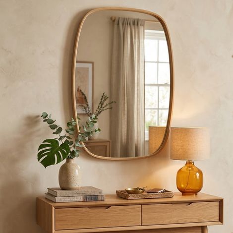 Spiegel Serrenti, Ovalform, Wandtyp, Strukturfarbe Transparent, 62x88h cm, Braun Eiche (1/3)