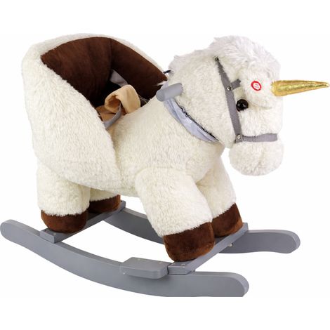 Caballito balancín de unicornio para niños pequeños, color blanco y beige. (1/5)