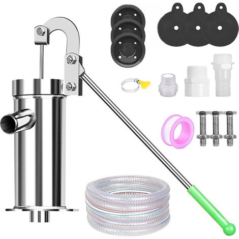 Pompe à Main de Puits,Pompe D'Aspiration en Acier Inoxydable,Pompe De Puits Manuelle En Acier Inoxydable,Le kit comprend sept accessoires indispensables et un tuyau de 5 mètres.pour Maison,Cour,Jardin (1/5)