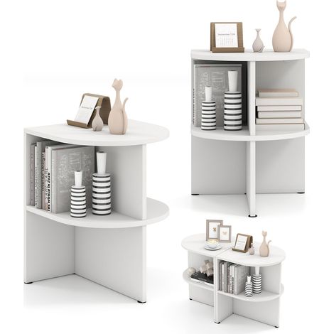 Tavolino semicircolare, comodino a mezzaluna a 2 ripiani, ripiani aperti, tavolino da caffè piccolo, per camera da letto, 38 x 38 x 48,5 cm, bianco (1/5)