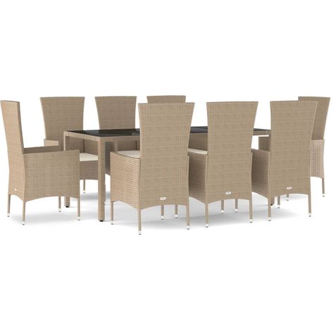 Maison Exclusive - 9-tlg. Garten-Essgruppe mit Kissen Beige Poly (1/5)