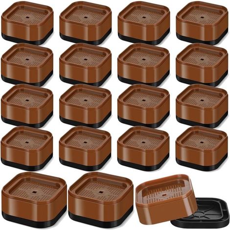 Rehausseurs de meubles empilables en plastique (16 pièces, marron et noir) - Hauteur : 3,5 cm (1,38 pouce) - Pour pieds de lit, canapé ou table (1/5)