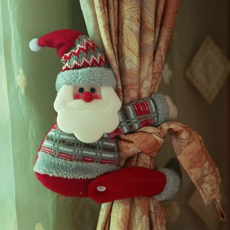 Attache De Rideau De Noël - Motif Père Noël Et Bonhomme De Neige - Pour Fenêtre Intérieure Ou Extérieure - 2 Pièces (1/4)
