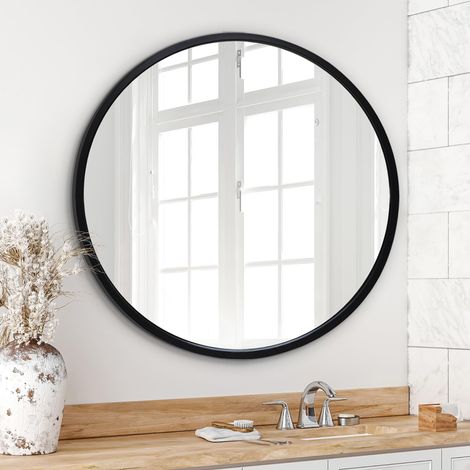 Grand et Large Miroir Rond Mural Noir Encadré de 81 cm - Décoration Murale pour Salle de Bain, Chambre, Entrée, Salon (1/5)