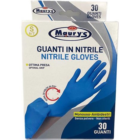MAURY'S GUANTI NITRILE SUPER RESISTENTI 30 PZ TAGLIA S - 6/7 OTTIMA PRESA