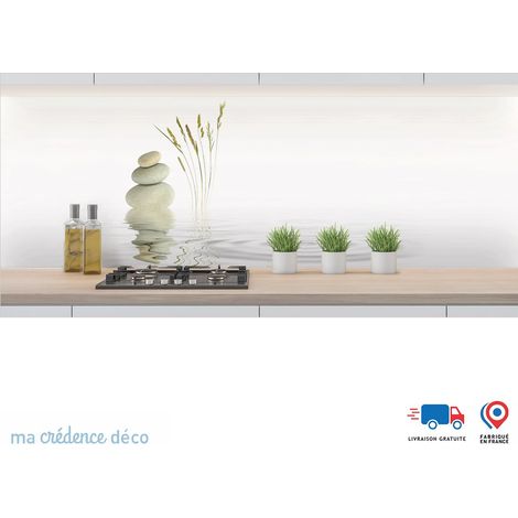 Crédence : Galets zen fond blanc - Alu composite - 60 - 120 (1/3)
