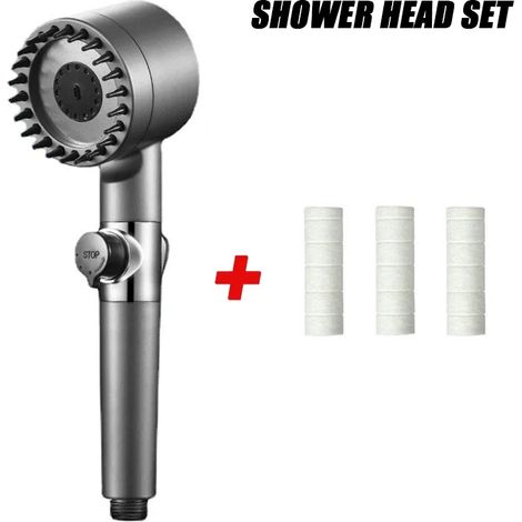 Pommeau de douche effet pluie haute pression, 3 modes, pression de surpression réglable, avec porte-filtre et tuyau. (1/5)