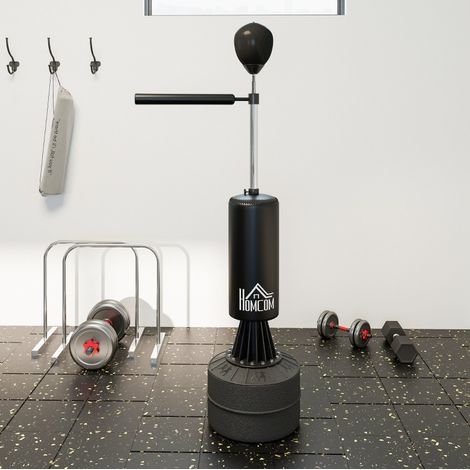Saco de boxeo de pie con speedball y barra de reflejos, altura ajustable 155–205 cm, negro (1/5)