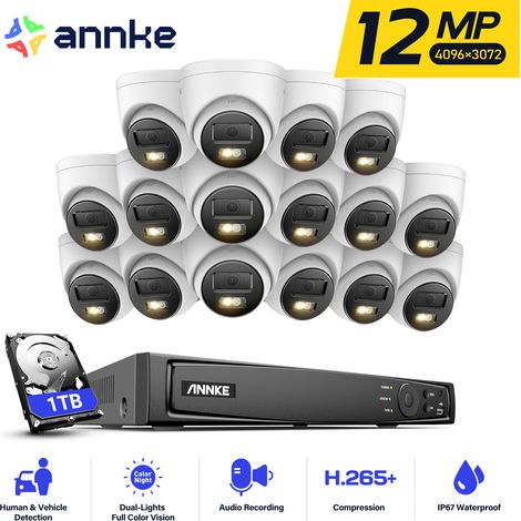 ANNKE 12MP PoE Überwachungskamerasystem Außen,16 x 12MP Tower Kameras PoE IP Farbnachtsicht,24/7 Aufzeichnung,1TB HDD (1/5)