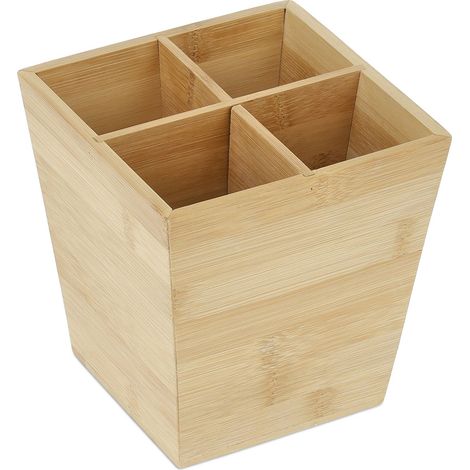 Organiseur de bureau décoratif 4 compartiments finition naturelle 30 x 10 x 10 cm en bambou naturel (1/4)