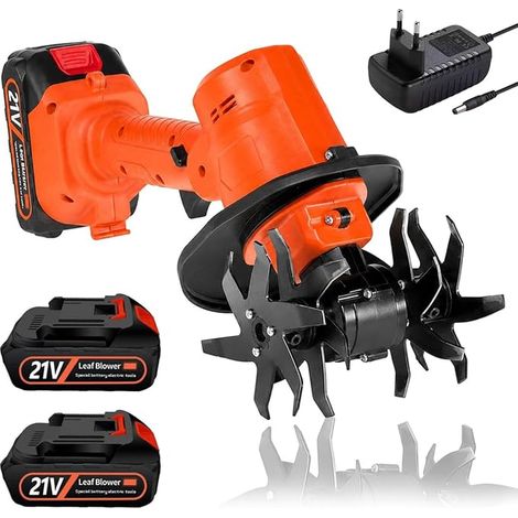 Motobineuse Electrique, 21V Motoculteur sans Fil avec 4 Lames Métalliques 10cm Largeur de Travail 10cm Profondeur de Travail 235 TR/Min Vitesse (1/5)