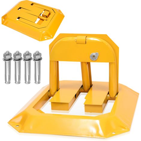 Randaco Barrière de parking rabattable avec clé, arceau de stationnement métal jaune, 1 pièce