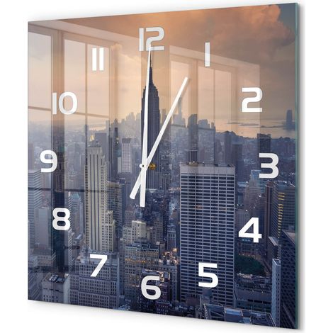 Grande Horloge Murale Carrée Verre Décoratif Silencieuse Moderne Salon Cuisine Manhattan, New York 60x60 cm (1/5)