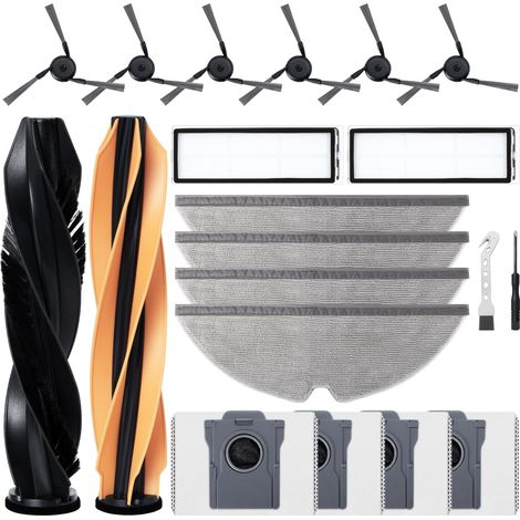 Kit accessori per Dreame D20 Pro Plus Robot Aspiratore: 2 spazzole principali, 6 spazzole laterali, 2 filtri, 4 panni, 4 sacchetti polvere, 1 spazzola pulizia, 1 cacciavite. (1/5)