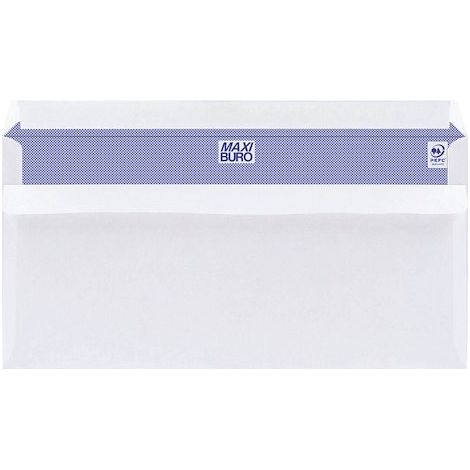 Boîte de 500 enveloppes blanches 110 x 220 mm format DL avec bande protectrice, sans fenêtre - Maxiburo (1/2)