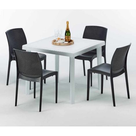 Weiß Quadratisch Tisch und 4 Stühle Farbiges Polypropylen-Außenmastenset Grand Soleil Boheme Love - Schwarz