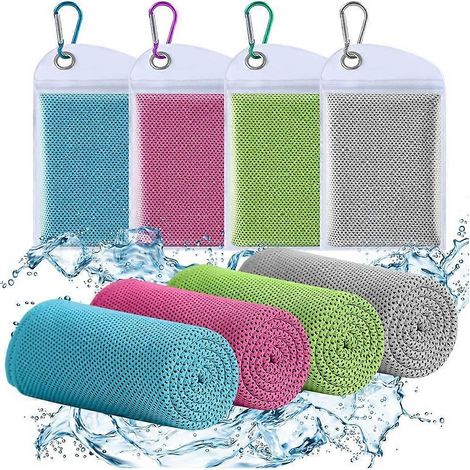 Lot de 4 serviettes rafraîchissantes et respirantes pour la nuque et le visage, idéales pour la salle de sport, le yoga, le camping, le fitness et la course à pied. (1/5)