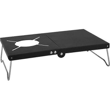 Table de camping pliante ultralégère en acier noir, idéale pour réchaud d'extérieur. (1/5)
