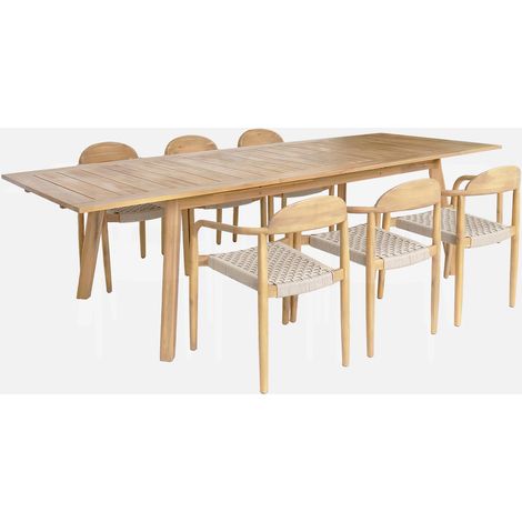 Tavolo da giardino estensibile in legno di acacia, 6 poltrone (1/5)