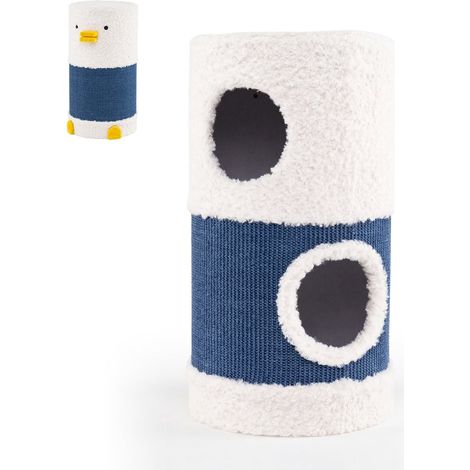 Cuccia per gatti a due livelli con tiragraffi in sisal e rifugio.