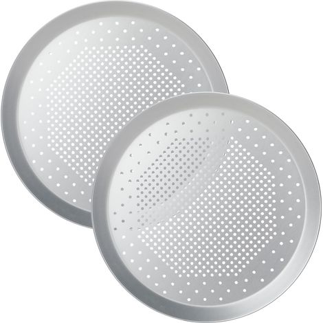 Lot de 2 Plaques à pizza, Alliage d'aluminium, Perforées, Résistantes four, Ø 25,5 cm, Cuisson domestique (1/5)