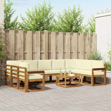 Outdoor-Sofagarnitur mit Kissen 10 pcs Natur und Creme