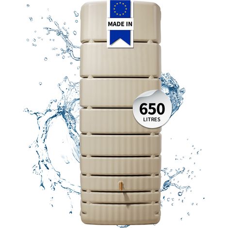 Garantia – Cuve murale récupérateur d'eau de pluie 650 L sable – Montage mural compact – Robinet PE imitation laiton – Résistant aux UV (1/5)