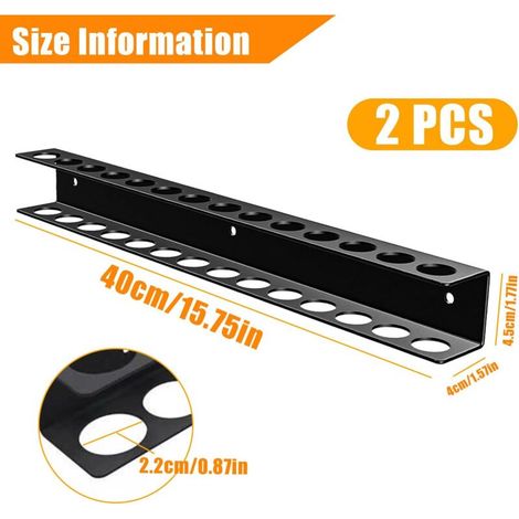 Porta cacciaviti in 2 pezzi con tubi di espansione e viti, organizer da parete a 14 fori per attrezzi da garage, officina, mensola da parete da 40 cm per pinze, chiavi inglesi, martello (nero) (1/4)