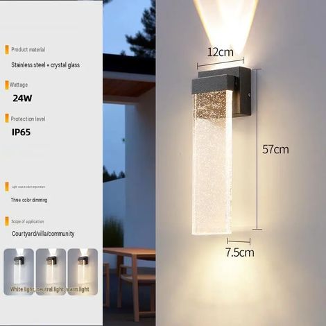 Applique murale extérieure, veilleuse, applique murale LED à bulles de cristal, lumière tricolore 24W, 57cm, type à brancher. (1/5)