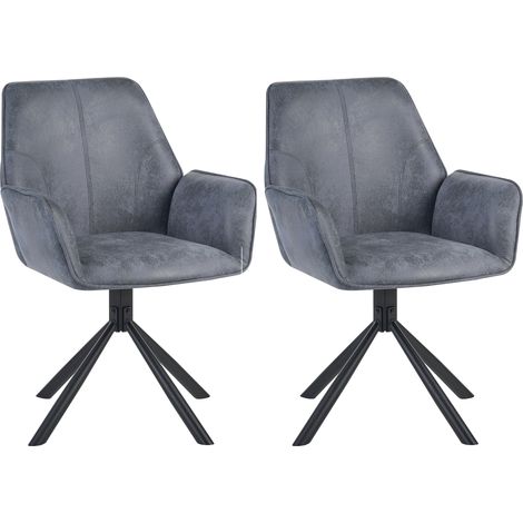 Conjunto de 2 sillas de comedor giratorias con reposabrazos de gamuza sintética gris Warner (1/5)