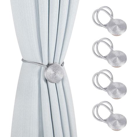 4 Aimants Rideau Attache-Rideau Magnétique, Cordon 15,7 Pouces, Crochet Voilage pour Chambre, Salon, Bureau, Décoration Gris, Lot de 4 (1/5)