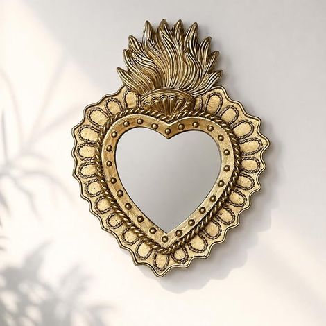 Miroir Ex-Voto Cœur en Résine Doré 16,5 x 13 cm Système d'Accroche Inclus (1/5)