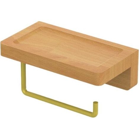 Portarrollos doble de papel higiénico en madera maciza de haya – Montaje en pared autoadhesivo o con tornillos – Esquinas redondeadas – Decoración de baño