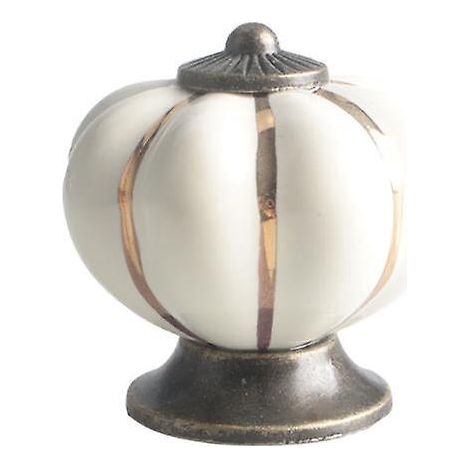 bouton Ceramique Meuble Blanc Et Or Avec Vis En Forme De Citrouille3,6 X 3,9 Cm - Bouton De Meuble Rond Vintage - Pour Maison, Bureau, Armoire De (1/5)