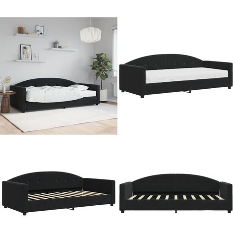 Lit de jour avec matelas noir 90x190 cm velours - Canapé-lit - Matelas en mousse (1/5)