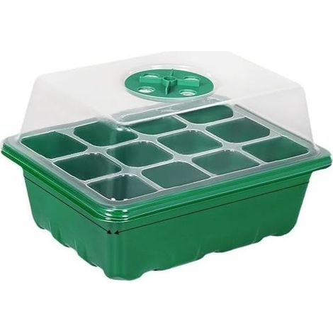 1 plateau de démarrage de semences avec couvercle d'humidité, kit de démarrage de semis en plastique réutilisable à 12 cellules pour serre intérieure, jardins et aérations respirantes pour une