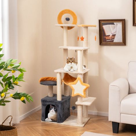 Arbre à chat en peluche et sisal 63 pouces, hamac, griffoirs et plateformes pour la maison (1/5)