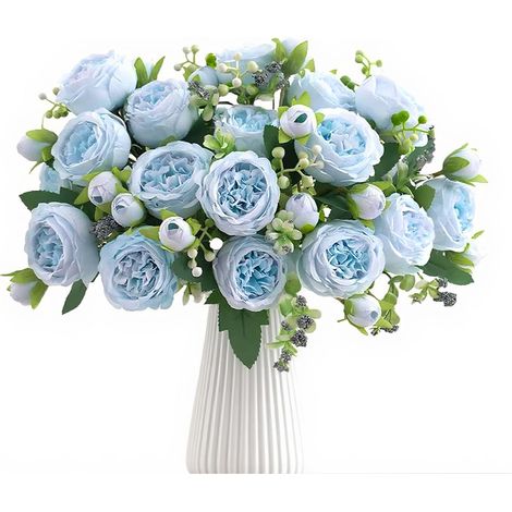 Lot de 4 bouquets de pivoines artificielles en soie réaliste, pour la décoration de la maison, arrangement floral pour fête, centre de table, bleu (1/5)