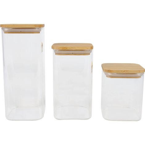 Ustensiles de Cuisine - Lot de 3 Bocaux en Verre - Boîtes de Conservation - Couvercle en Transparent/Brun – Hermétique - 450mL (1/5)