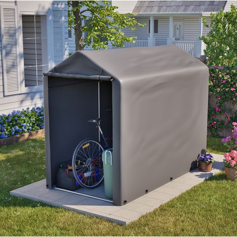 Abri de jardin pour vélos 187x100x160 cm gris foncé en acier galvanisé avec bâche PE étanche et résistante aux UV