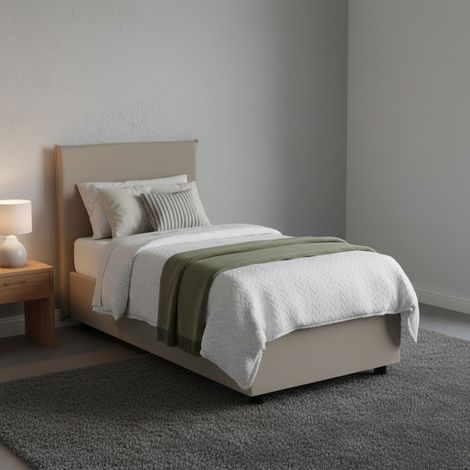 Talamo Italia Einzelbett Brunilde, Containerbett mit Kunstlederbezug, 100% Made in Italy, Seitliche Öffnung, passend für Matratze Cm 80x190, Turteltaube (1/4)