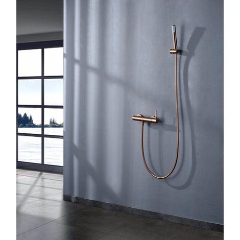 Conjunto de grifo monomando con ducha de mano fabricados en latón con acabado oro rosa cepillado Monza de Imex (1/2)